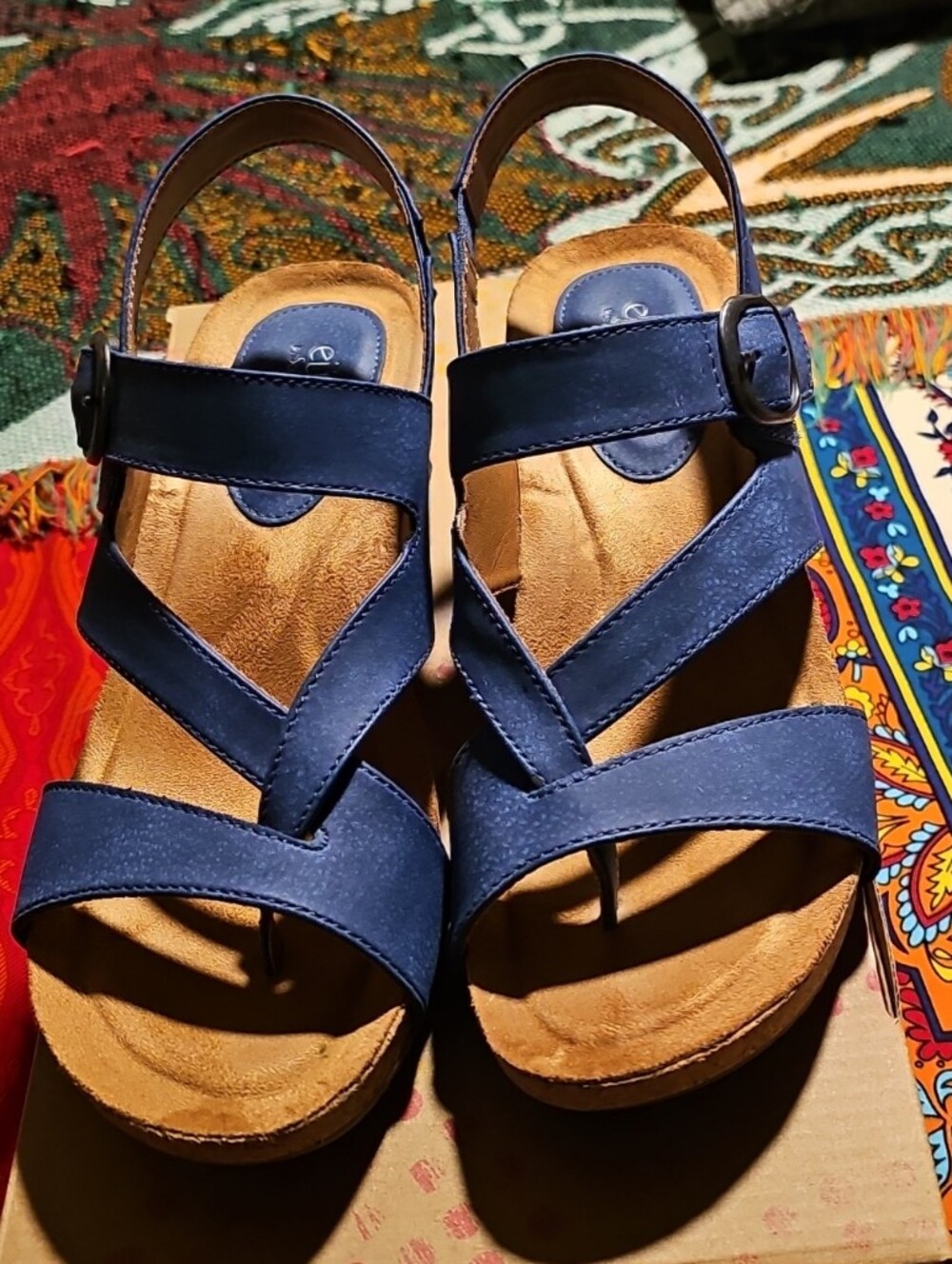 Women's Navy Strappy Comfort Sandals with Adjustable Ankle Strap